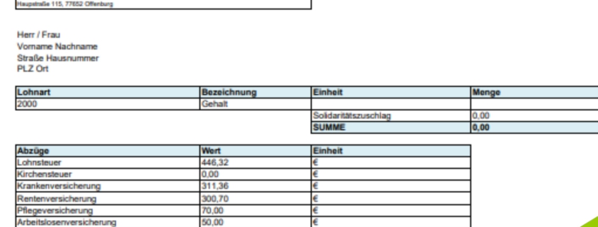 Vorschaubild einer Gehaltsabrechnung