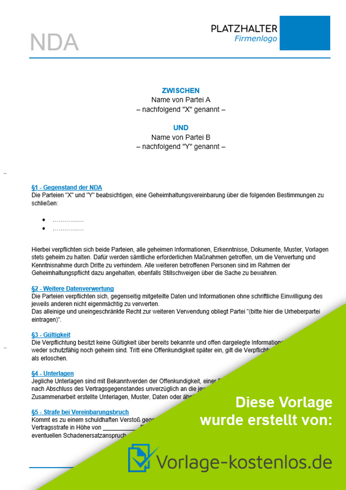 Nda Muster-Beispiel & Vordruck zum Download von vorlage-kostenlos.de