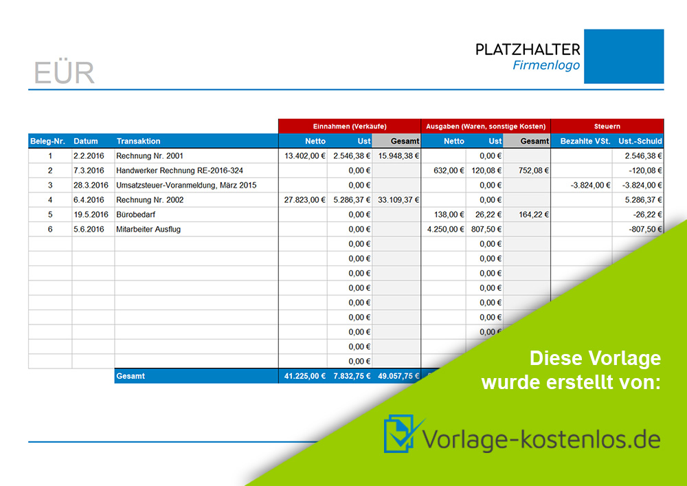Einnahmen Ueberschuss Rechnung Muster-Beispiel & Vordruck zum Download von vorlage-kostenlos.de