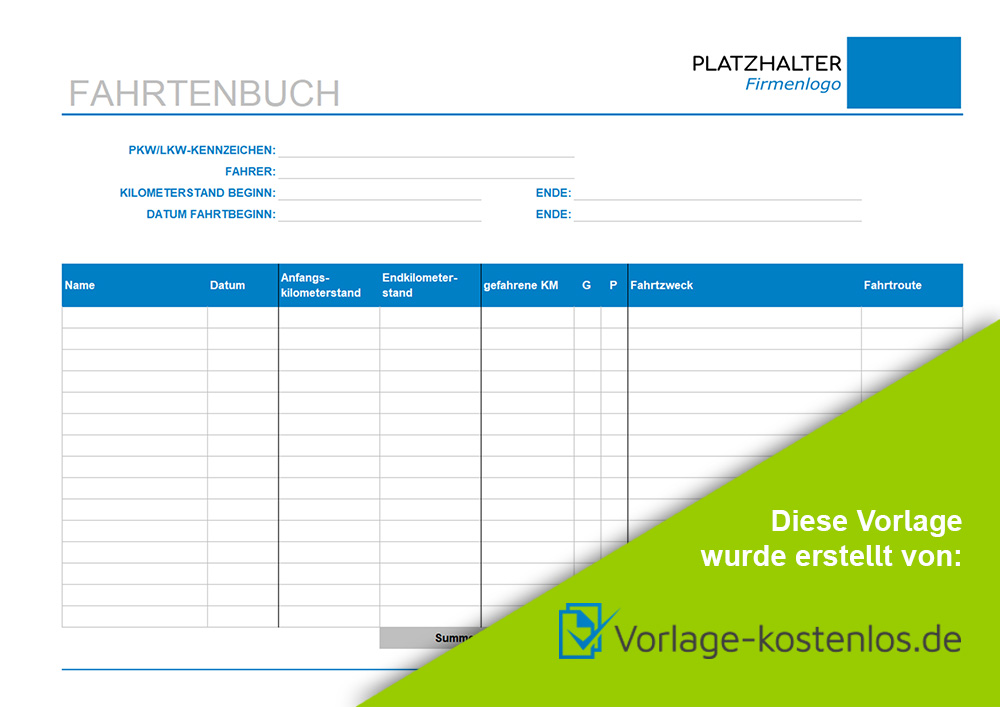 Fahrtenbuch Vorlage