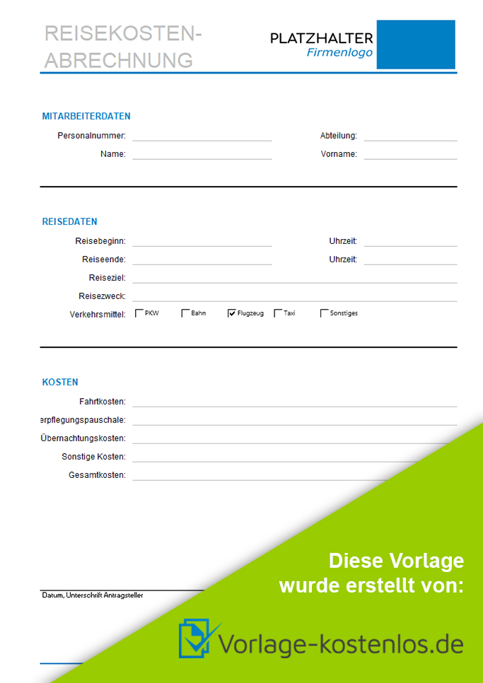 Reisekostenabrechnung Muster-Beispiel & Vordruck zum Download von vorlage-kostenlos.de